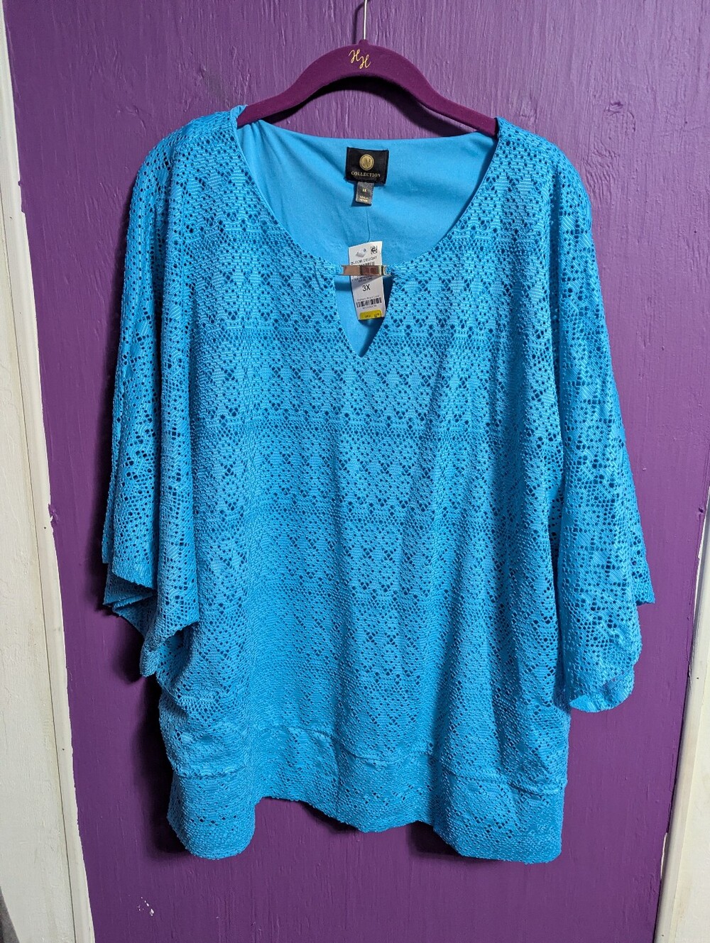 💜 NWT $65 JM Collection Ocean Turquoise Short Sleeve Lined Blouse 3X 22 24